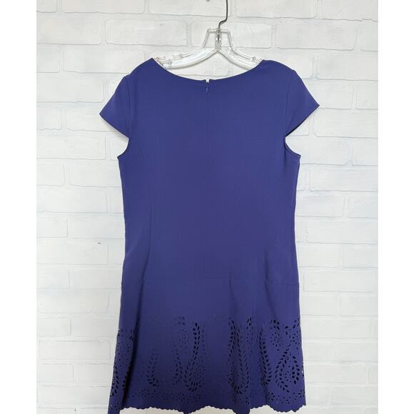 Ann Taylor Women's Purple Eyelet Pencil Short Sleeve Knee Length Dress sz 10 - Picture 2 of 5
